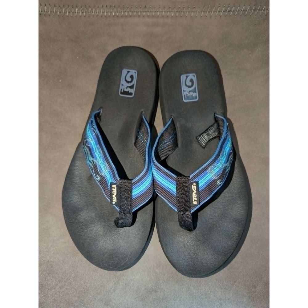 Teva Mush‎ II Flip Flops Womens Black Blue Geometric Strappy Comfort Sandals